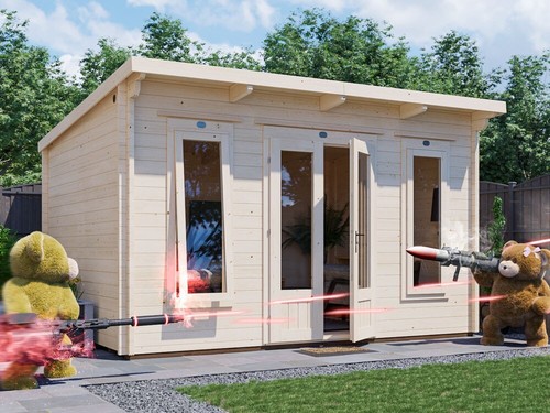 Log cabin garden office man - log,