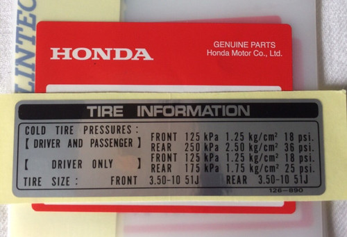 Genuine honda tyre info - tyre, decal