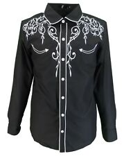 Mazeys Mens Black Western Cowboy Embroidered Vintage/retro Shirts