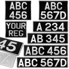 Classic Black and Silver Pressed Metal Number plates Legal Oblong Square Short