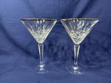 Set Of 2 Lady Anne Gorham Crystal Martini Glasses Gold Rimmed 7” Tall  8 Oz