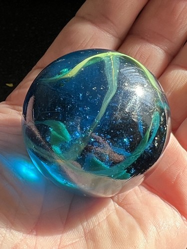 Large blue yellow glass swirl - blue,,