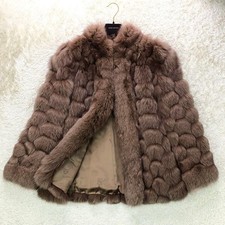 EMBA Blue Fox Real Fur Coat Brown Finland Luxury Thick Genuine Fur Women Size L
