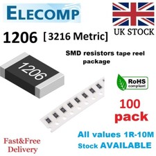 1206 SMD Resistors 1% 5% E24 values range 0 Ohm - 10M Ohm 100 Pack Free P&P