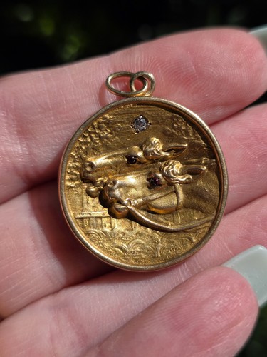 Antique 10k double horses - antique,