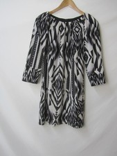 TED BAKER A Line Black & White Tunic Dress 100% Silk Long Sleeves Size 3