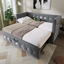Daybed Velvet Upholstered Bed Single Bed Guest Bed Sofa Bed with Trundle Grey