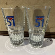 2 X Pastis 51 Tall Ribbed Heavy Base glass. aperitif Pernod, Ricard USED   K