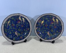 Antique Royal Doulton Pair Persian Parrots Blue Plates D 4031