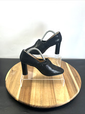 Clarks Women Black Leather Court Shoes UK Size 5.5 EU 39 Cone Heel Slip On