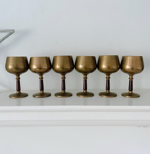 Brass wooden goblets wine - &,