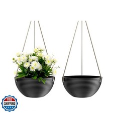 Asnext Line Pattern 10 Inch Hanging Planter for Indoor Outdoor Plants, 2 Pack