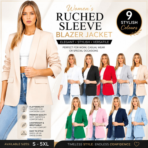 Womens blazer ruched sleeve - blazer,