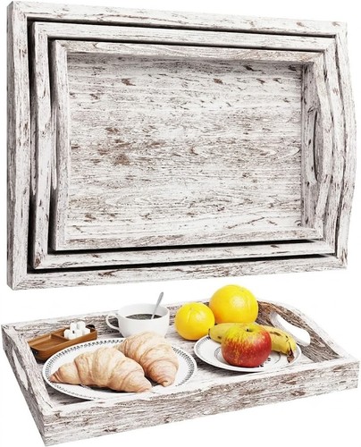 Rustic wooden tray set with - wooden,
