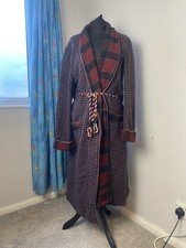 Vintage  1950s check tartan Wool Dressing Gown Robe Smoking Jacket Belt XL