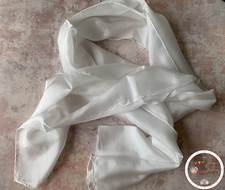 Natural White 'Pongee 5' Silk Scarf 180 x 45 - Nuno Felting, Silk Painting
