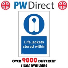 SIGN LIFE JACKETS STORED WITHIN MA960 SAFETY RESCUE DROWNING FLOAT BOATS WATER