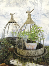 Round Metal Decorative Cage Plant Pot Candle Holder, Wire Dome Cloche with Bird