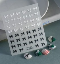 5D Bow Nail Art Stickers black And White Bow Nail Decals Decor 🇬🇧