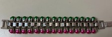 Mawi London Pink Green & Silver Tone Pearly Bracelet 7.5” X 1.25”