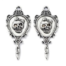 Tibetan Silver Skull Charms Vanity Mirror Gothic 34mm x 15mm 10pcs C616