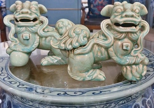 Porcelain pair foo dogs - foo,
