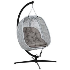 Outsunny Hanging Egg Chair Outdoor Indoor Swing Chair, Folding Basket, Sand