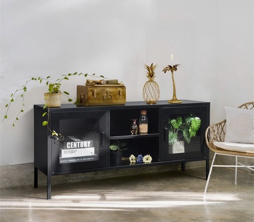 Metal sideboard with tempered