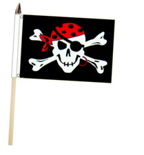 Pirate One Eyed Jack Large Hand Flag With Wooden Pole (18" x 12)