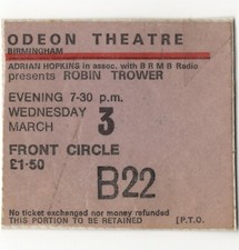 ROBIN TROWER & JOHN MILES Concert Ticket Stub BIRMINGHAM UK 3/3/76 PROCOL HARUM