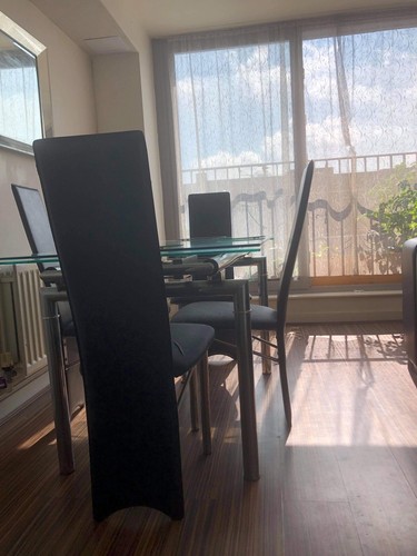 Glass table and six chairs - table,