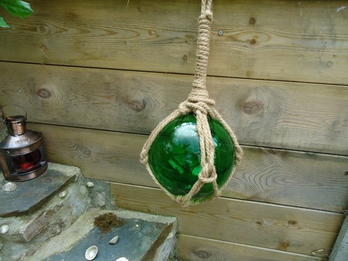 Large green glass fishing - fishing, boat