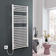 Aura Electric Heated Towel Rail Warmer Bathroom Radiator, Prefilled, White, IP67