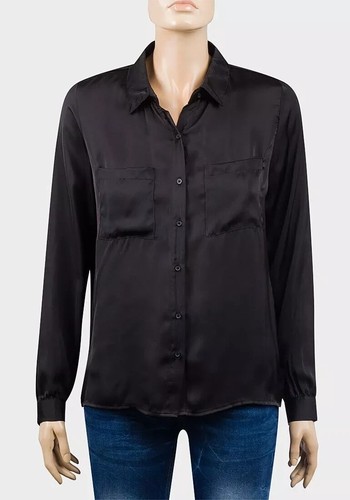 Black satin blouse button - black,