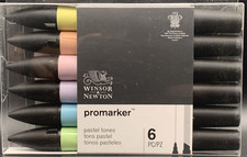 Winsor & Newton Promarker Marker Pens Pastel Tones Set of 6 Art Twin Tip Colours