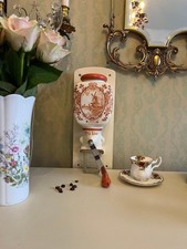 PeDe Wall Coffee Grinder – Vintage Ceramic Mill with Wood Mount, Blue Floral Dut
