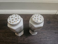Porcelain Japan Village Salt & Pepper Shaker Set Hand Painted  3” Missing Cork