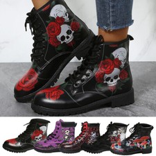 Womens Army Goth Punk Chunky Lace Up Platform Block Heel Ladies Ankle Boots Size