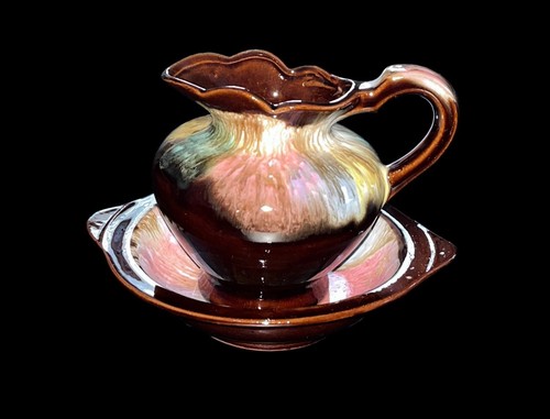Vintage redware brown drip - redware,