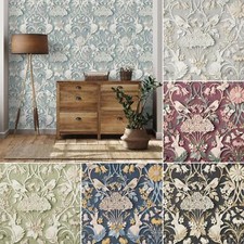 Fine Decor Dimensions Woodland Animals Flowers Wallpaper 3D Effect Damask Colors