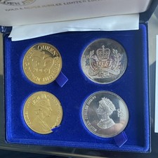 1977 & 2002 Silver and Golden Jubilee Queen Elizabeth II Silver Gold Plated AUT3