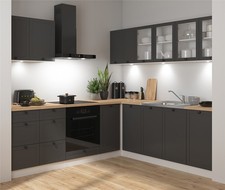 Corner Kitchen Cabinets Set 11 Units Complete DIY Fitted Shaker Dark Grey Junona