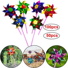 50-100X Plastic Windmill Pinwheel Wind Spinner Kids Toy Lawn Garden Decor Gifts