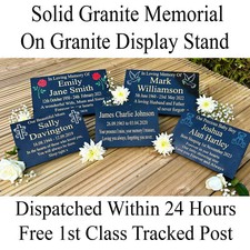 Personalised Engraved Granite Memorial Plaque Grave or Crem Marker Fixed Stand