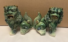 A Pair Of Sancai Glazed Tomb Guardian Foo Dragon Dogs H23 x L23cm