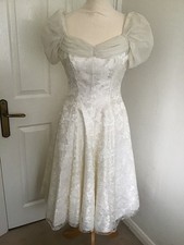STUNNING LADIES IVORY LACE 1950'S STYLE SHORT BRIDE WEDDING DRESS - SIZE 12