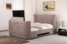 Winged Fabric TV Electric Bed with Bluetooth Speakers Grey Mink 4ft6 Double