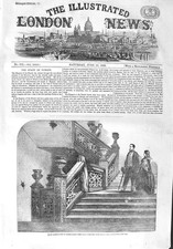 Original Old Antique Print 1858 Queen Birmingham Staircase Ashton Hall 19th