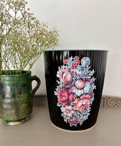 Vintage metal floral waste - vintage, bin