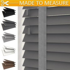 CUSTOM MADE TO MEASURE PREMIUM REAL WOOD VENETIAN BLINDS GREY WHITE TAPE